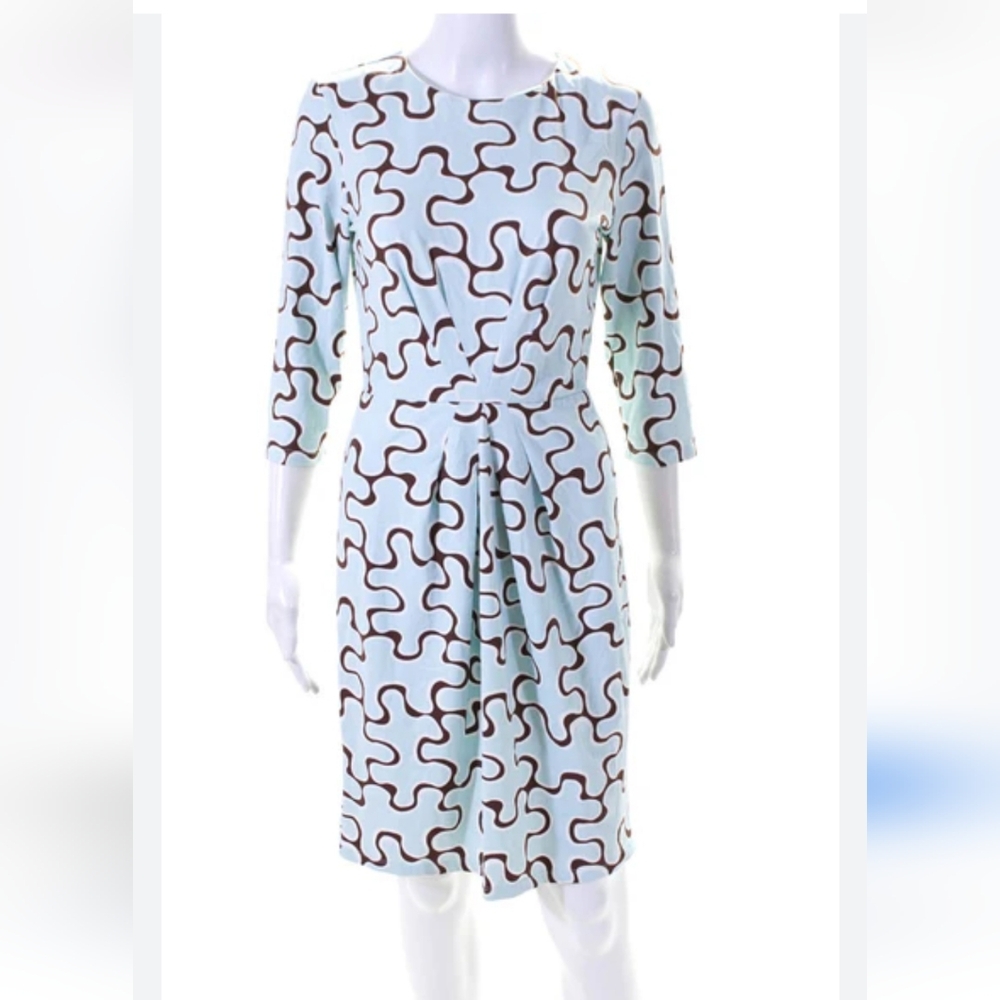 J. McLaughlin Light Blue and Brown Patterned Jersey Dress